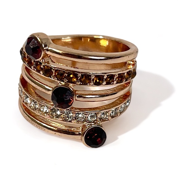 ❤️ Rose Gold Tone Faux Garnet Stacked Ring - Picture 1 of 5